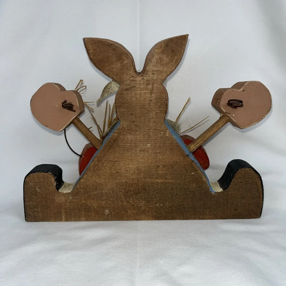 Vintage WOOD Easter Bunny Rabbit Carrots‎ RUSTIC RARE Primitive Hanging Decor 6